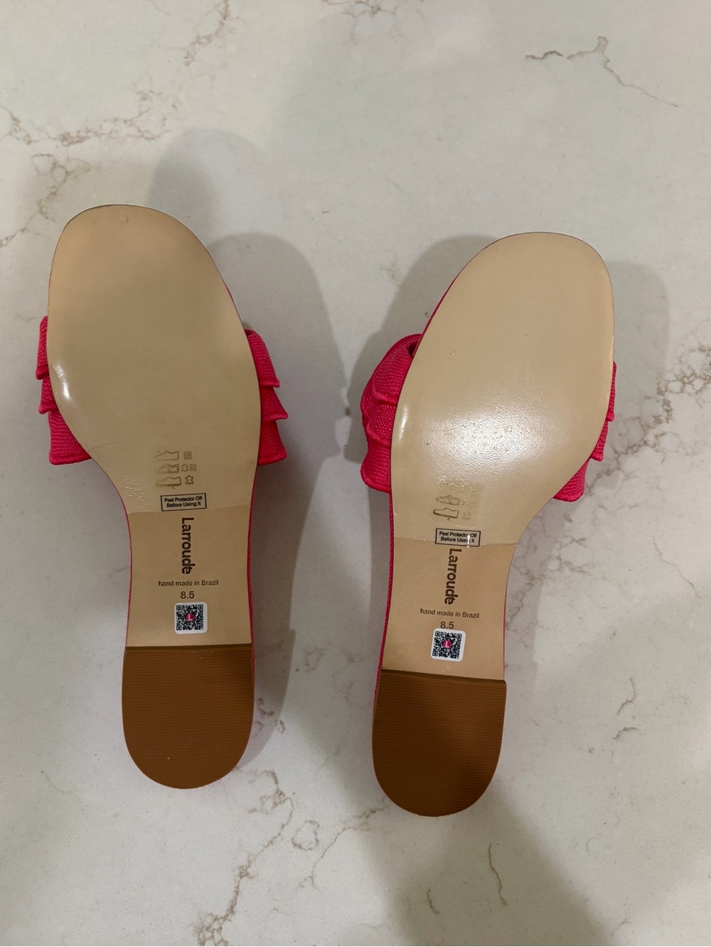 Larroude Pink Ruffled Slide Sandals - Picture 2 of 2